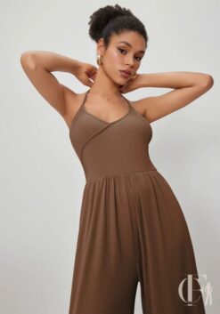 Combinaison femme taupe cocktail coupe fluide