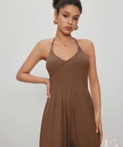 Combinaison femme taupe cocktail coupe fluide