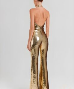 Combinaison pantalon évasé noire détails dorés