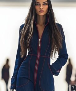 Combinaison fluide marine poches arrondies zip