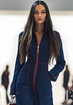 Combinaison fluide marine poches arrondies zip