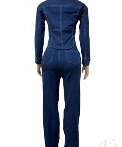 Combinaison jean bleu col revers jambes larges casual chic