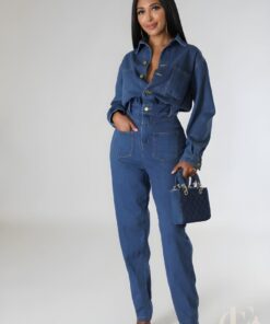Combinaison jean workwear bleue poches cargo