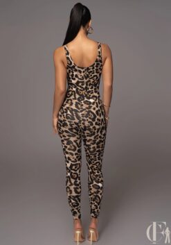 Combinaison soirée léopard moulante dos nu chevilles