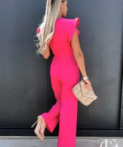 Combinaison manches courtes volantées ceinture pantalon fluide femme