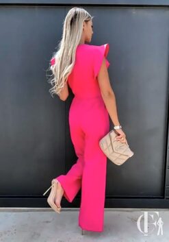 Combinaison manches courtes volantées ceinture pantalon fluide femme