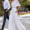 Combinaison mariage blanche col V cape pantalon fluide