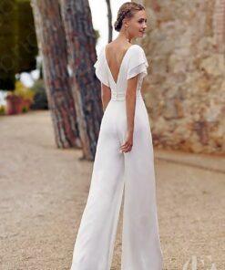 Combinaison mariage blanche dos nu papillon pantalon palazzo bohème