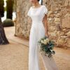 Combinaison mariage bohème blanche dos nu manches papillon fluide