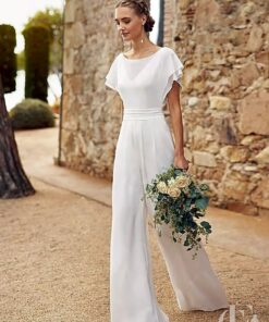 Combinaison mariage bohème blanche dos nu manches papillon fluide
