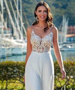Combinaison mariée bustier dentelle transparente élégante