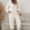 Combinaison peluche blanche capuche zippée cosy