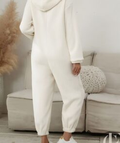 Combinaison peluche blanche capuche zippée cosy