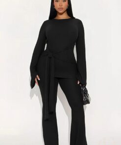 Combinaison col bateau ceinture nœuds pantalon évasé chic