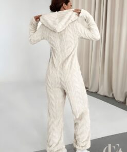 Combinaison tricot torsadé écru zippée à capuche