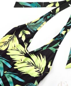 Combinaison tropicale jaune imprimé palmier femme