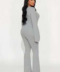 Ensemble col rond manches longues pantalon flare casual femme