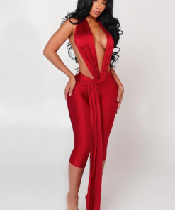 Combinaison sexy rouge satinée dos nu