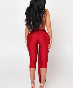 Combinaison sexy rouge satinée dos nu